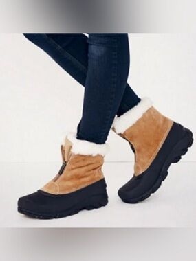 Sorel Sherpa Snow Angel Zip Tan Leather Waterproof Women's Winter Boots Size 9.5